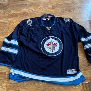 Reebok Navy Blue Winnipeg jets Jersey with Red and White Accents